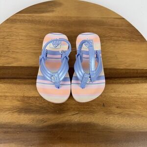 New NWOB Little Kids Reef Ahi Blue Striped Thong Sandals Flip Flops Size 8 C